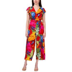 Sam & Jess Printed Tie-Waist Flutter-Sleeve V-Neck Jumpsuit Red Size XL MSRP$89